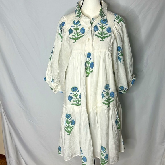 White and Blue Patterned Mini Dress - Picture 4 of 9